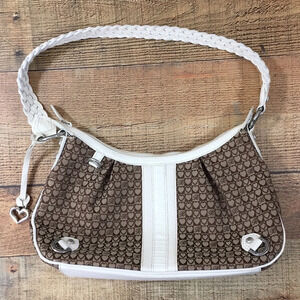 Brighton Joanna Brown Heart Monogram Canvas Purse Mini Shoulder Handbag‎